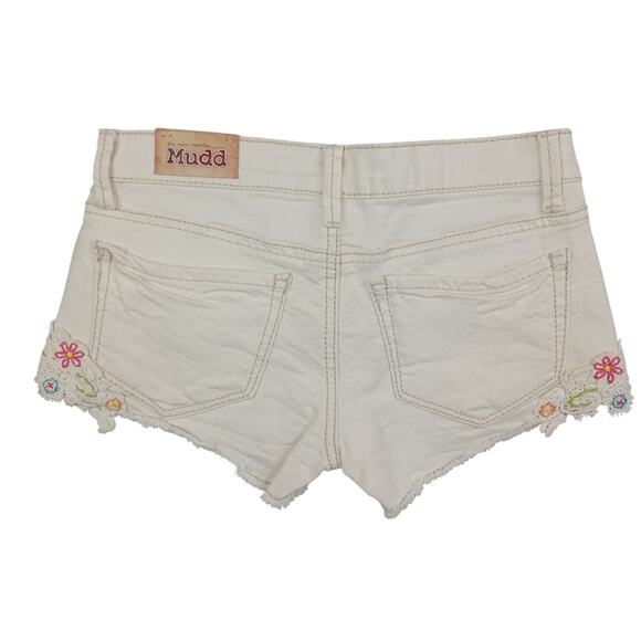 Y2K Mudd Crochet Low Denim Short Size 0 Cream Cutoff Shortie Festival Indie Boho - Picture 2 of 12